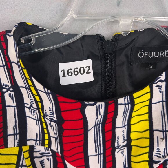 Ofuure Romper Womens Small Red Yellow African Print Ruffle Shorts Tie Sleeves - Picture 15 of 15